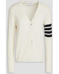 Thom Browne - Striped Ribbed Pointelle-knit Cotton And Silk-blend Cardigan - Lyst