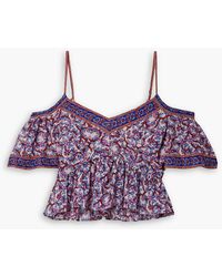 Isabel Marant - Garuva Cold-shoulder Cropped Printed Cotton-voile Top - Lyst