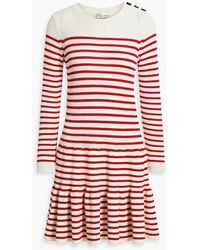 RED Valentino - Striped Ribbed-knit Wool Mini Dress - Lyst
