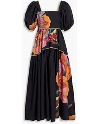 FARM Rio - Crochet-Trimmed Floral-Print Cotton-Poplin Maxi Dress - Lyst