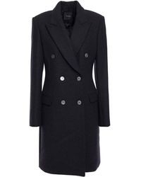 Theory Double-breasted Wool-twill Coat Charcoal - Multicolour