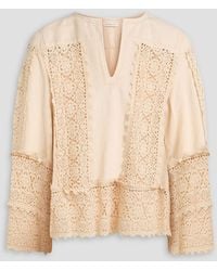 By Malene Birger - Donna Macramé Lace-paneled Linen And Cotton-blend Blouse - Lyst