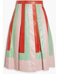 Valentino Garavani - Pleated Color-block Crinkled-leather Skirt - Lyst