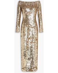 Jenny Packham - Ballroom Blitz Off-The-Shoulder Crystal-Embellished Sequined Satin Midi Dress - Lyst
