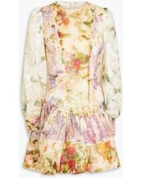 Zimmermann - Floral-print Linen And Silk-blend Gauze Mini Dress - Lyst
