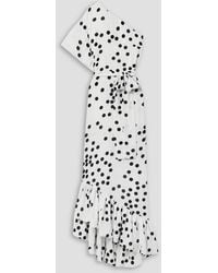 Monique Lhuillier - One-shoulder Belted Ruffled Polka-dot Crepe Gown - Lyst