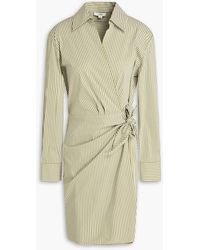 Vince - Striped Cotton-Blend Poplin Wrap Dress - Lyst