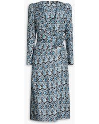 Sandro - Wrap-effect Floral-print Silk-twill Midi Dress - Lyst