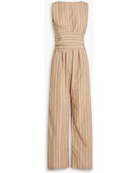 Brunello Cucinelli - Bead-embellished Striped Cotton-poplin Wide-leg Jumpsuit - Lyst
