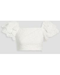 Caroline Constas - Cropped Ruffled Broderie Anglaise Cotton Top - Lyst