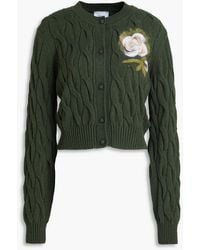 Erdem - Floral-Print Cable-Knit Wool-Blend Cardigan - Lyst