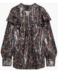 IRO - Meysam Ruffled Printed Metallic Silk-Blend Blouse - Lyst