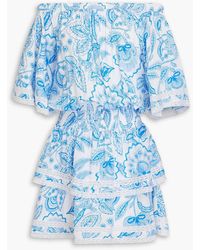 Melissa Odabash - Micha Off-the-shoulder Tiered Printed Voile Mini Dress - Lyst