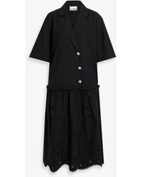 Ganni - Gathered Broderie Anglaise Cotton-poplin Midi Dress - Lyst