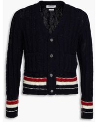 Thom Browne - Striped Cable-knit Wool And Mohair-blend Cardigan - Lyst