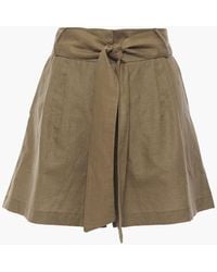 Isolda Belted Linen And Cotton-blend Shorts - Green