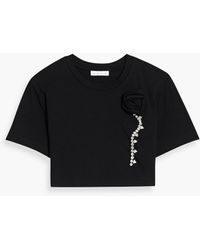 Area - Cropped Embellished Stretch-Cotton Jersey T-Shirt - Lyst