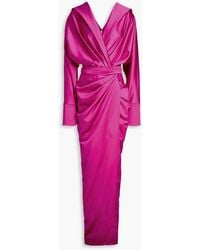 Rhea Costa - Angelina Wrap-effect Draped Satin Gown - Lyst