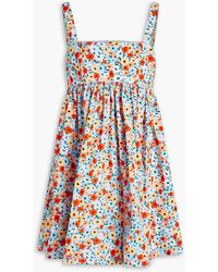 Agua Bendita - Cienfuegos Gathered Floral-print Cotton-poplin Mini Dress - Lyst