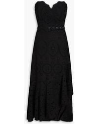 Charo Ruiz - Aurora Strapless Belted Broderie Anglaise Cotton-blend Midi Dress - Lyst