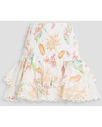 Charo Ruiz - Gladi Ruffled Printed Cotton-Blend Voile Mini Skirt - Lyst