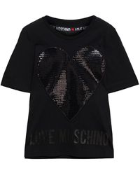 Love Moschino Appliquéd Printed Cotton-jersey T-shirt - Black