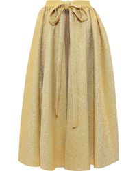 Emilia Wickstead Evelyn Gathered Metallic Crepe Midi Apron Gold