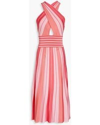 Carolina Herrera - Draped Striped Stretch-knit Midi Dress - Lyst