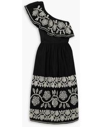 Sea - Beck One-shoulder Embellished Cotton And Linen-blend Midi Dress - Lyst