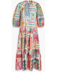 FARM Rio - Printed Swiss-dot And Broderie Anglaise Cotton Midi Dress - Lyst
