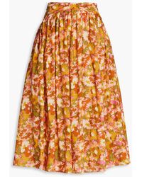 Zimmermann - Gathered Floral-print Cotton Midi Skirt - Lyst