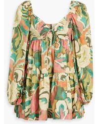 Rebecca Vallance - Suspicious Minds Gathered Printed Cotton-poplin Mini Dress - Lyst