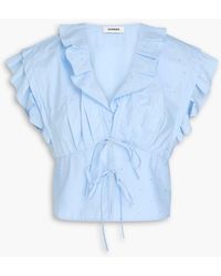 Sandro - Cropped Crystal-Embellished Cotton-Poplin Top - Lyst