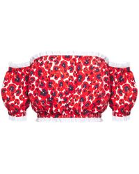 Isolda Off-the-shoulder Floral-print Stretch-cotton Poplin Top - Red