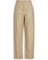 Emporio Armani - Pleated Cotton And Linen-blend Twill Wide-leg Pants - Lyst