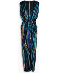 Costarellos - Twisted Striped Satin Maxi Dress - Lyst