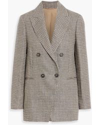 Brunello Cucinelli - Double-breasted Houndstooth Linen-blend Blazer - Lyst