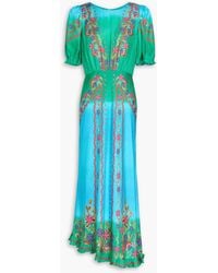 Saloni - Vida Ruffled Floral-print Silk-satin Jacquard Maxi Dress - Lyst