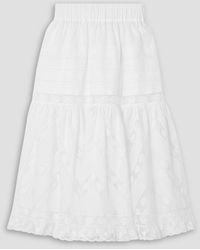Loretta Caponi - Lucy Tiered Lace-trimmed Cotton-voile Midi Skirt - Lyst