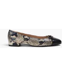 Stuart Weitzman - Sleek Bow Smooth And Snake-Effect Leather Ballet Flats - Lyst