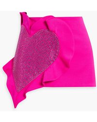 Area - Crystal-embellished Ruffled Wool-blend Mini Skirt - Lyst