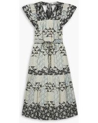 Sea - Clemence Belted Cutout Patchwork Cotton-voile Midi Dress - Lyst