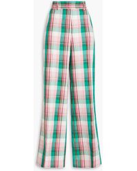 MSGM - Gingham Cotton And Linen-blend Wide-leg Pants - Lyst