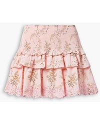 LoveShackFancy - Sowa Tiered Floral-print Broderie Anglaise Cotton Mini Skirt - Lyst