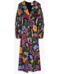 FARM Rio - Midikleid aus baumwollsatin mit floralem print und cut-outs - Lyst