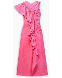 Ulla Johnson - Lali Ruched Ruffled Metallic Chiffon Gown - Lyst