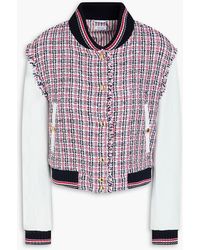 Thom Browne - Leather-Paneled Checked Cotton-Tweed Bomber Jacket - Lyst
