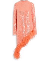 LAPOINTE - Asymmetric Feather-Trimmed Sequined Chiffon Top - Lyst