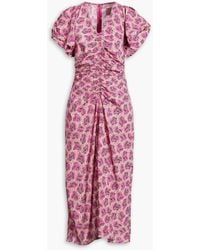 Isabel Marant - Gilya Ruched Printed Stretch-silk Midi Dress - Lyst