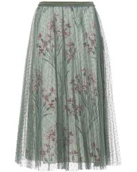 Red(V) - Layered Pleated Point D'esprit And Floral-print Crepe Midi Skirt Sage Green - Lyst